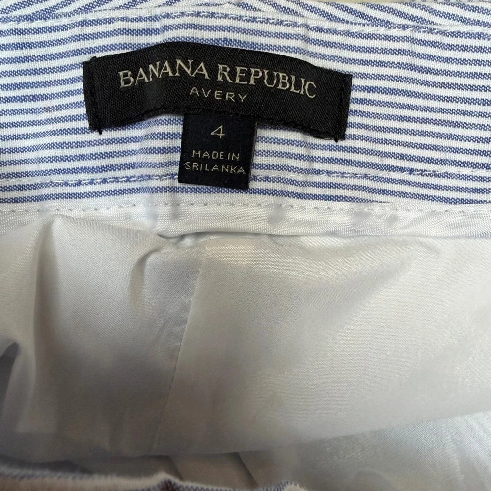 Banana Republic Avery Trousers Women 4 Blue White Seersucker Striped Linen Blend